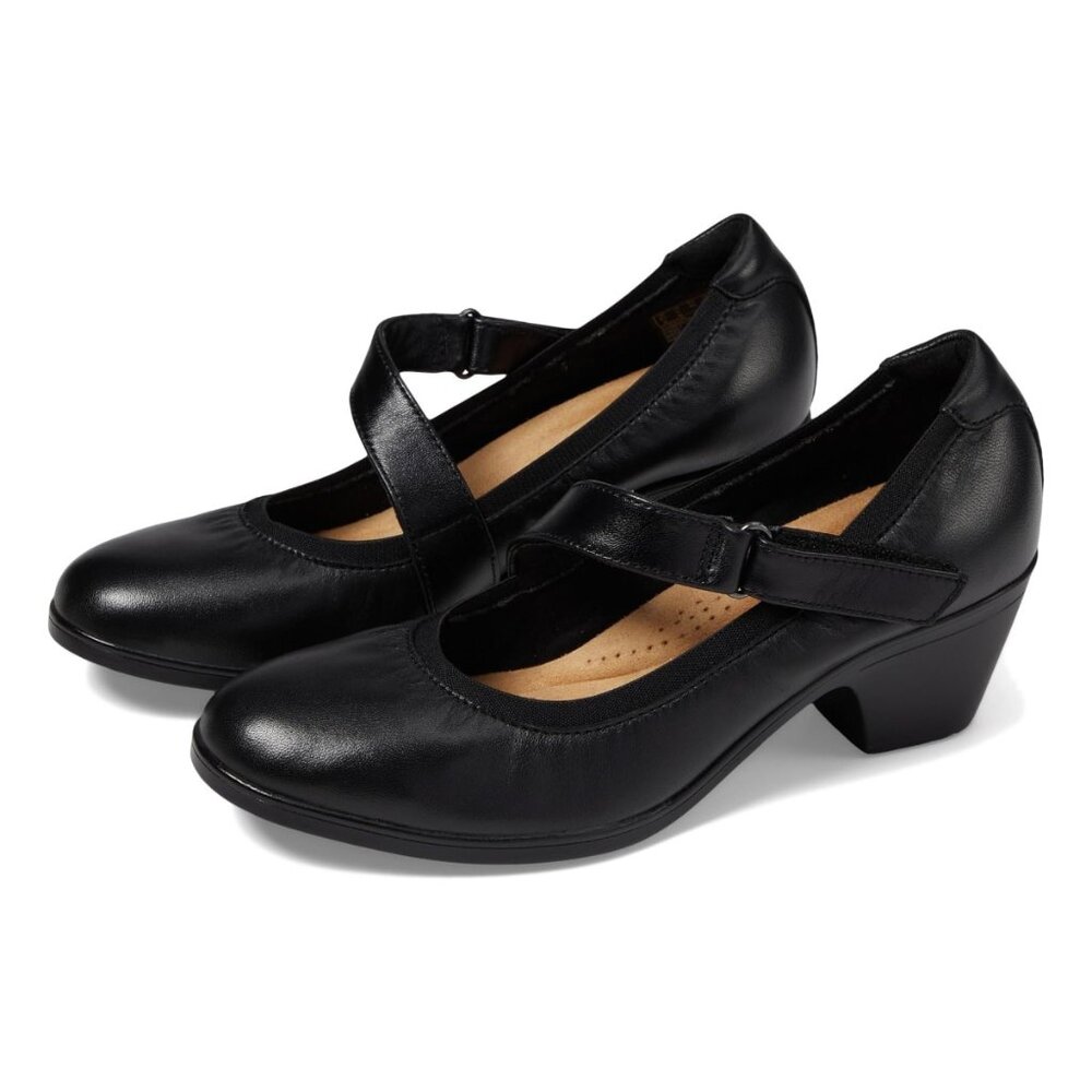 Clarks Emily2 Mabel Black Women's Block Heel Pumps, US 10